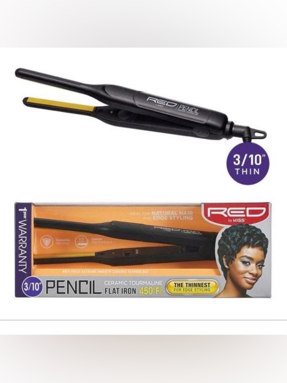 Red by KISS® | 3/10" Pencil Ceramic Tourmaline Flat Iro